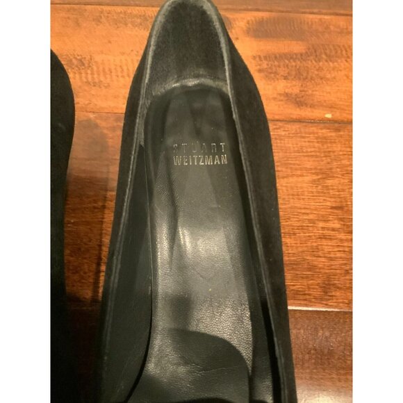 Stuart Weitzman Black Suede Square Toe Kitten Heel Loafers, Size 7.5 (US) - Picture 3 of 8